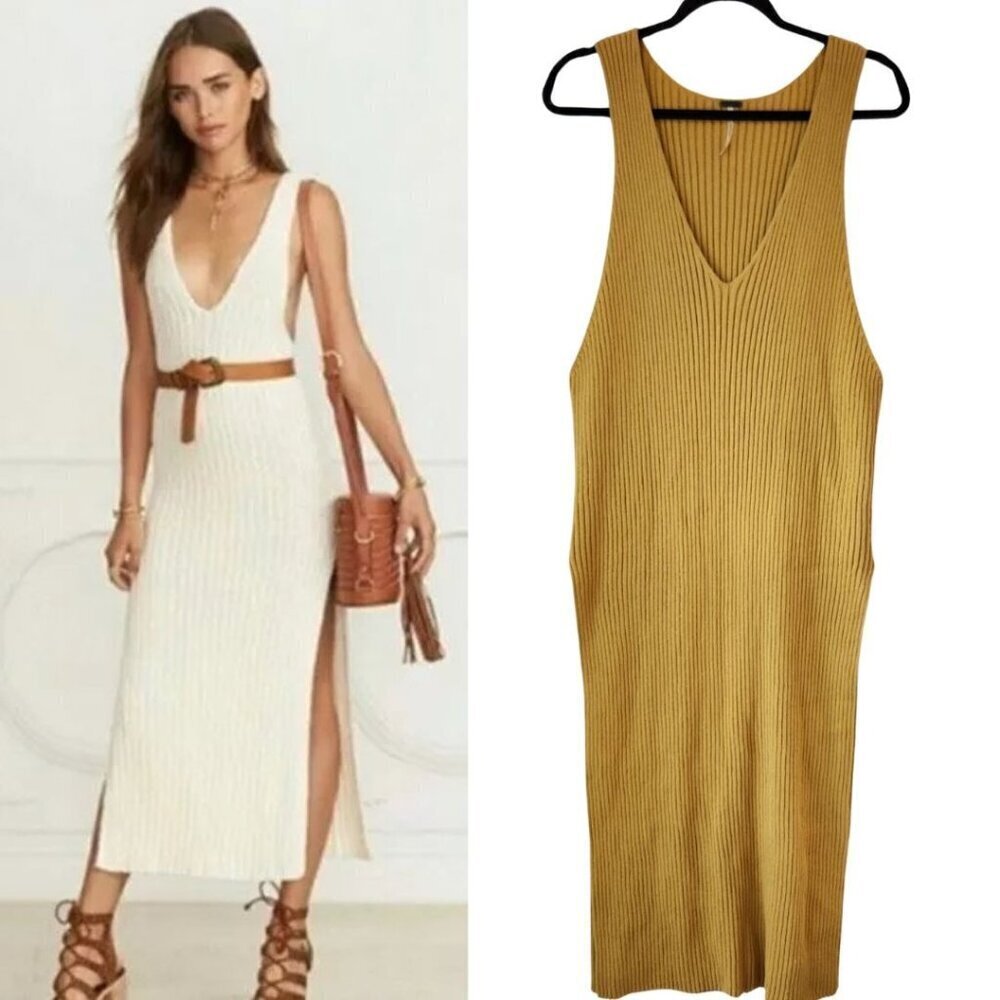 Free People Emmy Midi Dress Mustard Yellow Knit Tunic Tank Women's S